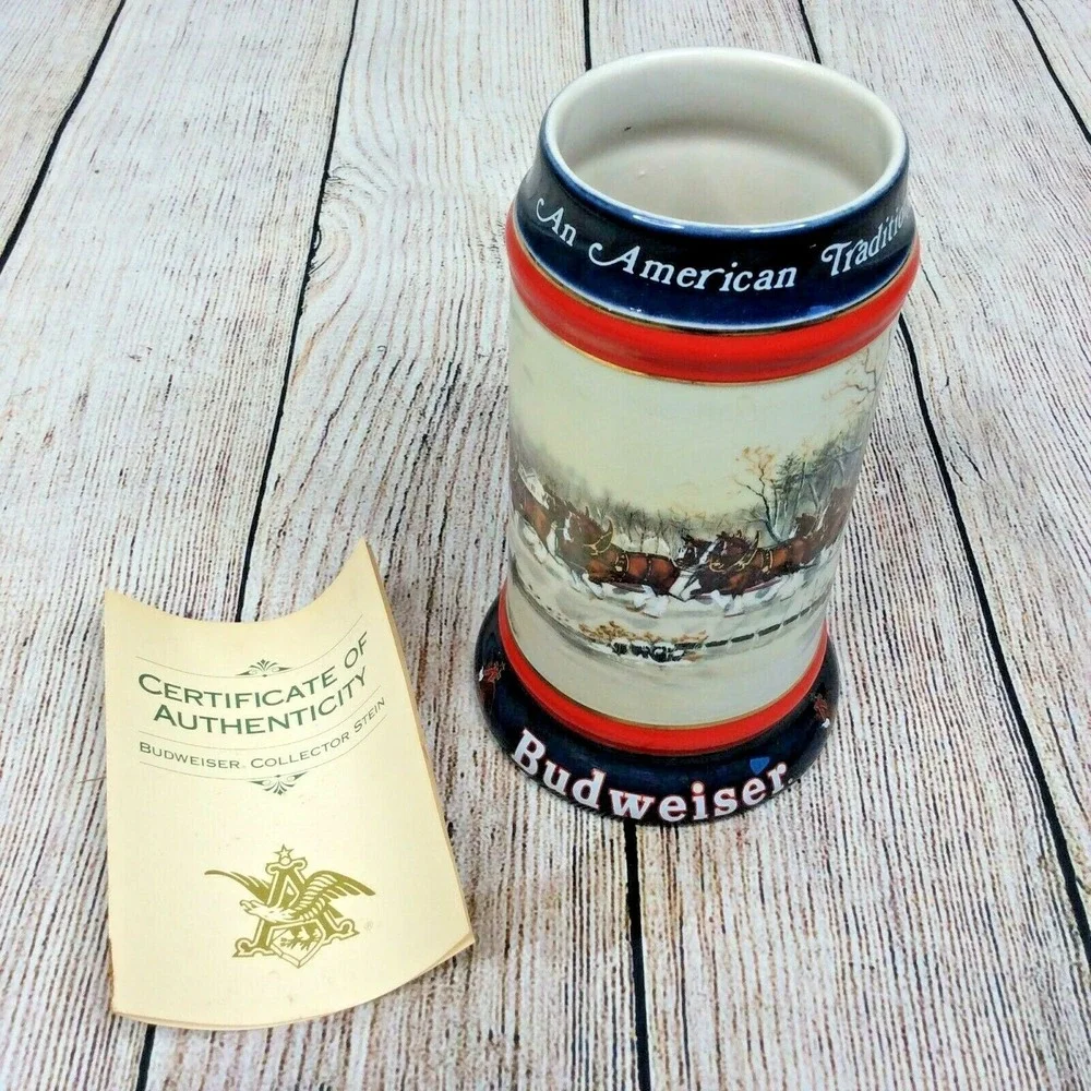 Budweiser Beer Stein Collector Series 1990 AMERICAN TRADITION Vintage Horses